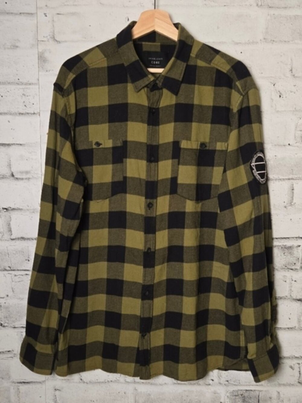 Jack & Jones CORE XXL Green Black Buffalo Check Flannel Shirt Long Sleeve